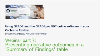 GRADEpro GDT 7 Presenting narrative outcomes in a 'Summary of Findings' table