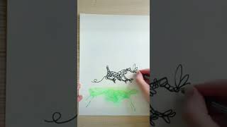 Drawing HOWL’S MOVING CASTLE in one continuous line + water color #shorts
