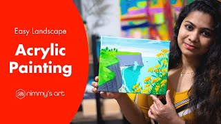 Easy acrylic painting for beginners | Seaside landscape painting tutorial-Step by step instructions