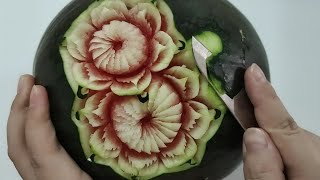 ตัวอย่างการแกะสลักแตงโม(ลายดอกโดนัท)Example of watermelon carving Ep.1/2