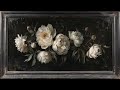 vintage white peonies painting black frame tv art tv wallpaper art tv screensaver art 2hrs