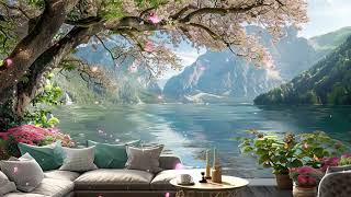 Springtime Lake & Calm Spring Jazz Music at Outdoor Coffee Shop Ambience for Relax, Good Mood