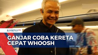 Momen Ganjar Coba Kereta Cepat Whoosh dan Tanggapi Hasil Survei Bacapres