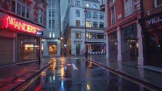 London Rain Walk in DESERTED West End, Soho & Marylebone Streets - Saturday Morning City Ambience
