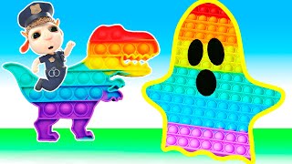👻 Kids play Pop It Maze Challenge with Dinosaurs | Hot vs Cold: Stories For Kids + Nursery Rhymes