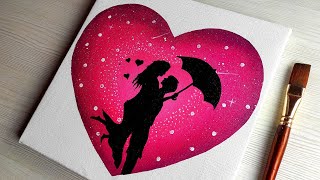 Easy Couple Silhouette Painting #22 / Valentine's Day painting / Acrylic painting tutorial