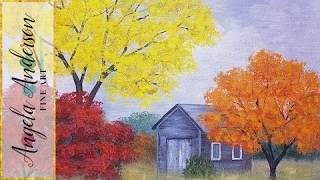 Easy Autumn Tree Landscape with Barn Acrylic Painting Tutorial for Beginners