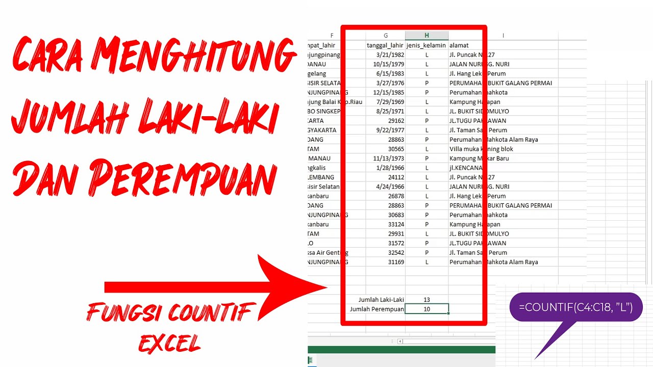 Cara Menghitung Jumlah Laki-Laki Dan Perempuan Di Microsoft Excel - YouTube