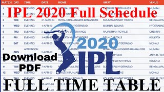 IPL 2020 Full Schedule. IPL 2020 Full Time Table.IPL 2020 Time And Date.