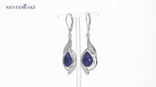 Pear Shape 10x7 mm Blue Lapis Lazuli Stone 925 Sterling Silver Leaf Drop Dangle Leverback Earrings