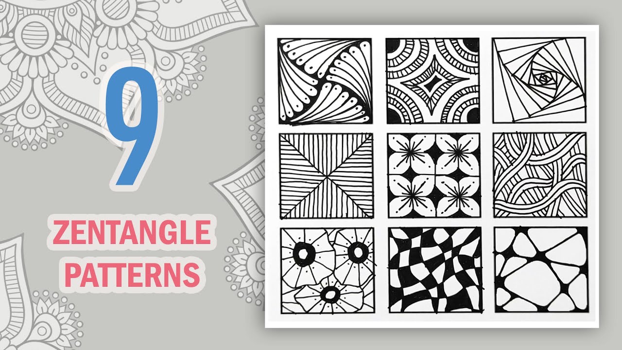 9 Easy Zentangle Patterns For Beginners Zentangle Art Youtube