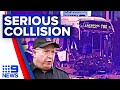 Bus driver trapped after horrific collision with semi-trailer | 9 News Australia