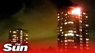 Huge blaze breaks out on 20th floor of flats in London as 70 firefighters tackle flames in Battersea