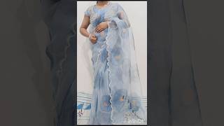 Handmade designer light blue saree (organza/cut work) #bollywood #music #bollywoodsongs #ytshorts