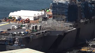 「かが」4/27②甲板は暑い！何かありますかね？【空母化改修(270)】護衛艦「かが」本日の状況は…！？【戦艦大和造船所】海上自衛隊 呉基地 2023年4月27日②DDH-184加賀潜水艦はくげい