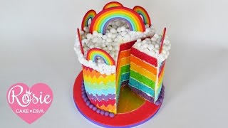 How to make a Rainbow Layer Cake - Layering and stacking a cake with buttercream