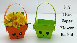 DIY MINI PAPER FLOWER BASKET / Origami Basket DIY / Paper Craft / Flower Basket Making With Paper
