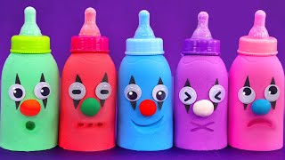 Learn 5 Colors Kinetic Sand in Baby Milk Bottle with Children Songs | Surprise Eggs