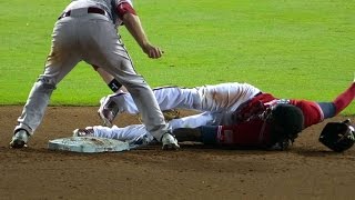 ARI@ATL: Maybin makes a great slide for a double