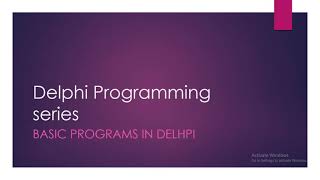 Introduction To Basic Programming In Delphi