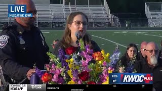 Audrey Perdue, fiancee of Muscatine shooting victim Dakota Whitlow speaks at vigil