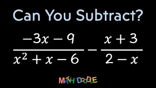 Subtracting Rational Expression “(–3𝑥 – 9/𝑥^2 + 𝑥 – 6) – (𝑥 + 3/2 – 𝑥)” | Step-by-Step Algebra