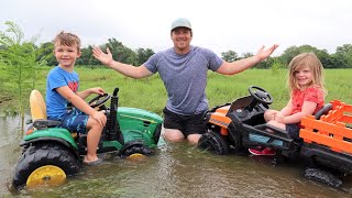 Saving our tractor from the deep water and mud | Tractors for kids