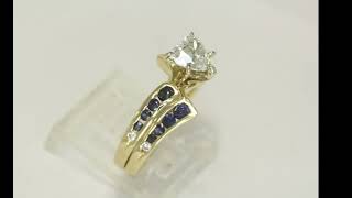 Diamond Heart + Sapphire Engagement Ring Set 1.95CT 14K YG Size 7 - 32368