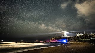 星空タイムラプス 4K ～犬吠埼灯台に昇る天の川と流れる雲～ 2023年3月