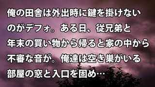 【修羅場　衝撃】俺の田舎は外出時に鍵を掛けないのがデフォ。ある日、従兄弟と年末の買い物から帰ると家の中から不審な音が。俺達は空き巣がいる部屋の窓と入口を固め…  【修羅場・衝撃体験をお送りします】