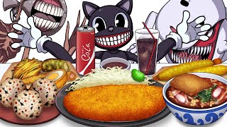 Mukbang Animation Pork Cutlet Udon Set eating Cartoon cat