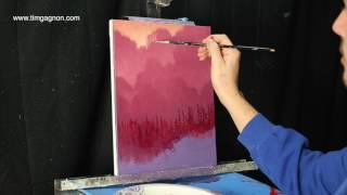 Colorful landscape painting time lapse with Tim Gagnon - Acrylic, clouds, purple, sunset colors