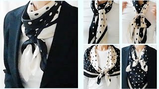 ♥２枚の【モノトーンスカーフの巻き方】黒ジャケ８アレンジ！ 8 ways to wear  2 black \u0026 white scarves with a black jacket