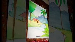 Watercolor Painting| River Side Village Painting| #art #shorts #painting #river #youtubeshorts #yt