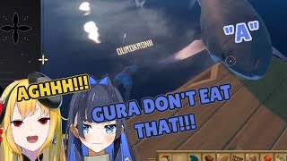 Gura consistently attacks kaela \u0026 kronii's stuff - raft collab【Hololive 】