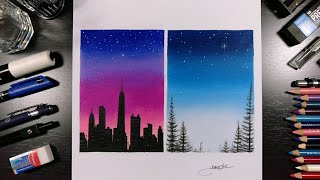 Drawing - New York City & Blue Night Scenery | JamesArt