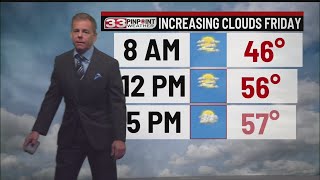 Mild with increasing clouds Friday