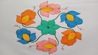 11-6 Rangoli design | dots rangoli| Simple rangoli design | Easy rangoli | flowers dots rangoli |