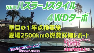 ハスラーＪスタイル 早目の１年点検実施と夏場2500kmの燃費詳細レポート