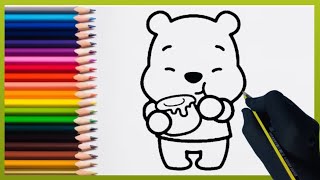How to draw winnie the pooh cute with honey. @Eezeedrawing