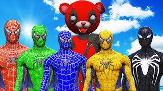 Spider-Man, Green Spiderman, Blue Spiderman, Yellow Spiderman, Black Spiderman VS Cuddlepool