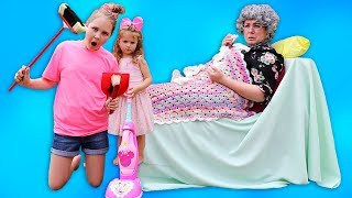 Ruby & Bonnie helps Greedy Granny! Kids Pretend Play with Cleaning Toys