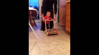 Simon with his new wooden walker