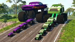 Double Flatbed Trailer Truck vs Speedbumps Train vs Cars  Tractor vs Train Beamng.Drive #1137