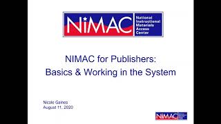 NIMAC Training for Publishers and Vendors  - Part One