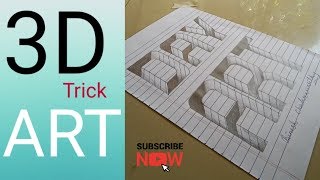 Hole on Line Paper 3D Cool Trick Art Drawing  - Anamorphic illusion - Draw step by step.