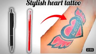 How to make a stylish heart tattoo on hand at home||temporary heart tattoo making ideas