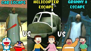 Granny Car Escape vs Granny Chapter 2 Helicopter Escape vs Granny 3 Escape with Doraemon and friends