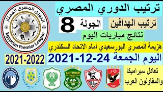 ترتيب الدوري المصري وترتيب الهدافين ونتائج مباريات اليوم الجمعة 24-12-2021 من الجولة 8