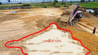 Delete pit complete 100% in landfill work collect by heavy dump truck with dozer D58E pour stone